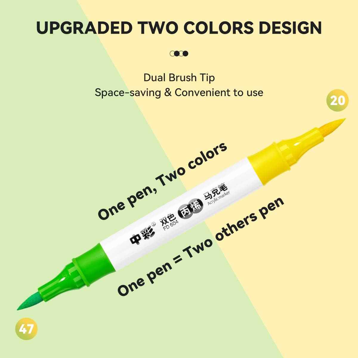 24 Colors Acrylic Paint Markers,12PCS Dual Colors Brush Paint Pens - TTpen