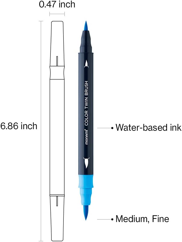 MONAMI Ocean Blue Twin Brush Markers 6-Pack