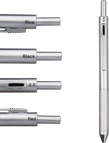 4 in 1 Multifunction Pen,3 Color Ink Ball Pen,0.5mm Mechanical Pencil Silver