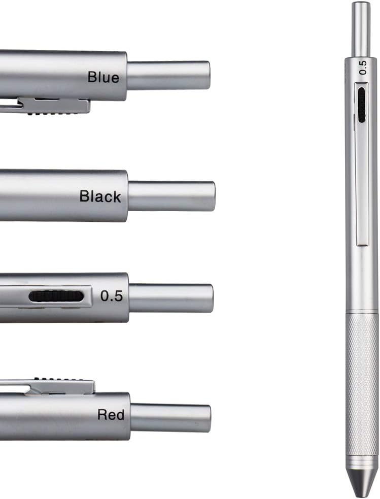 4 in 1 Multifunction Pen,3 Color Ink Ball Pen,0.5mm Mechanical Pencil Silver