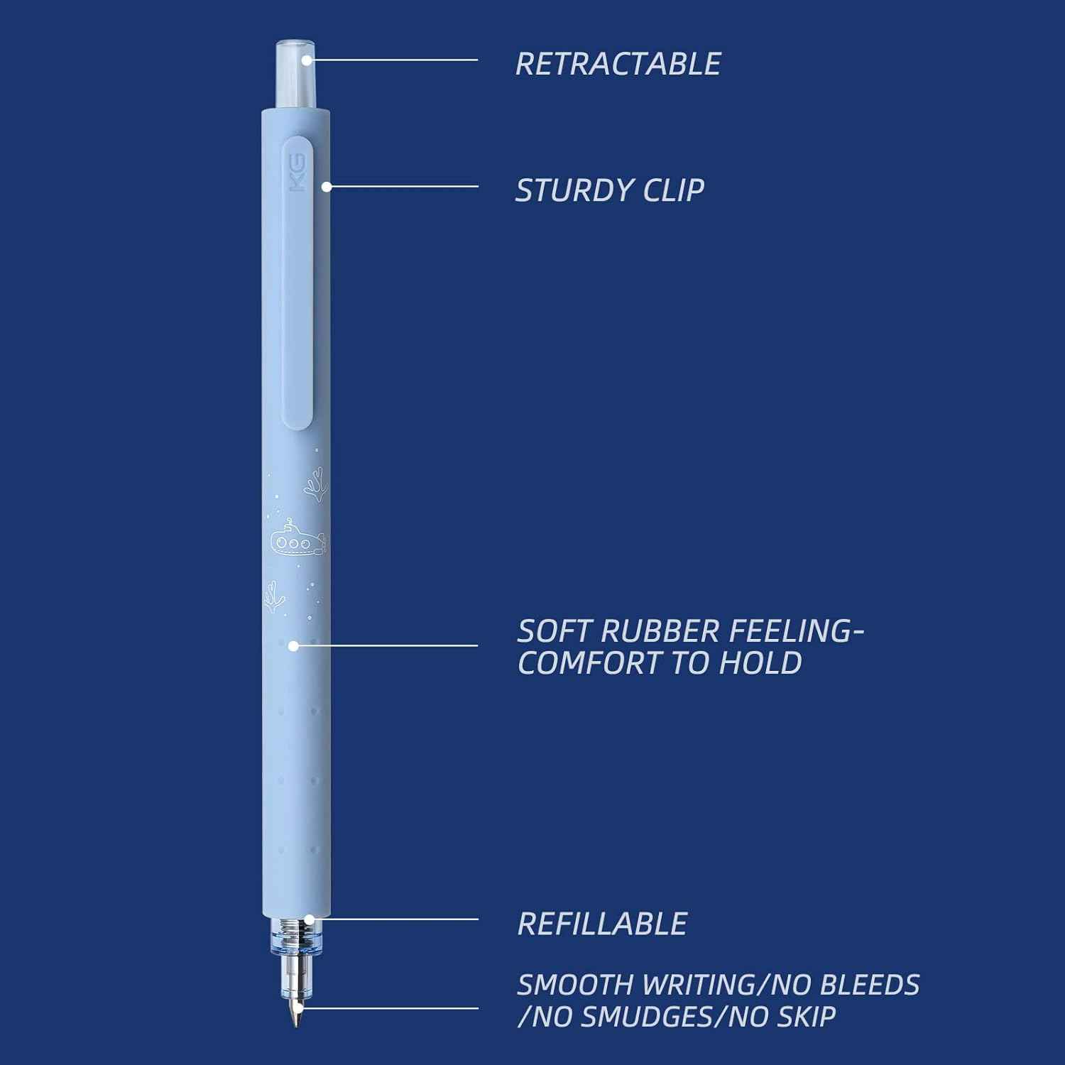 Kaco Retractable Gel Ink Pens 0.5mm Fine Point,6 Pack - TTpen