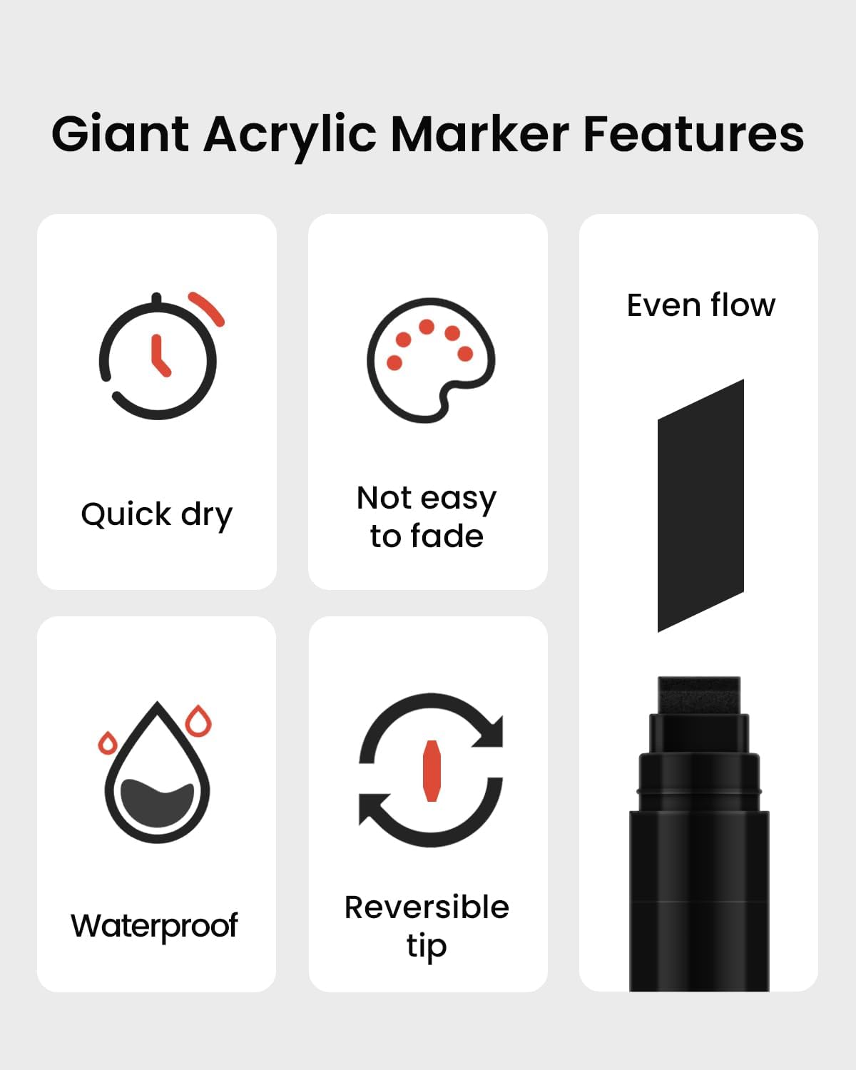 6Pcs Black Permanent Graffiti Markers 15mm Wide Tip Acrylic Paint Pen