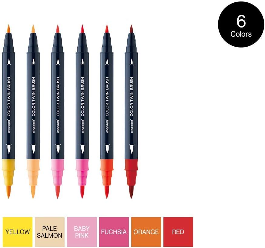MONAMI Flower Twin Brush Markers 6-Pack