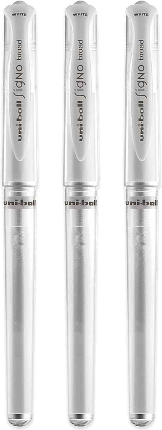 Uni-Ball UM 153 Signo Broad Point Gel Pen White 3 Pack - TTpen