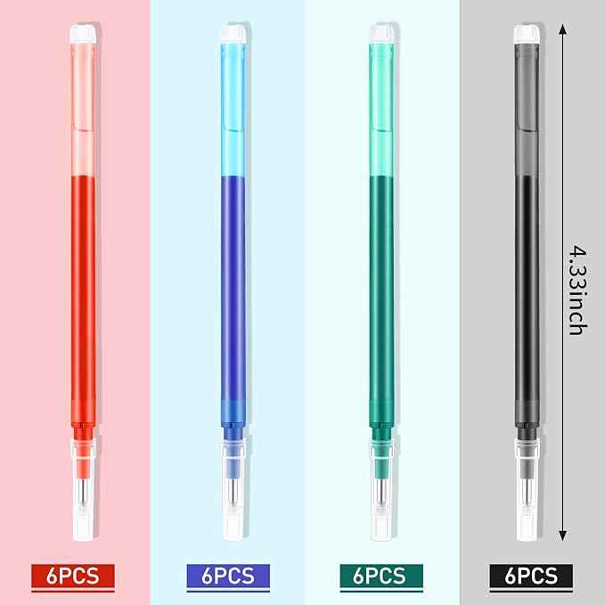 24pcs Erasable Gel Ink Pen Refills Fine Point 0.5 mm (Black,Red,Green,Blue) - TTpen