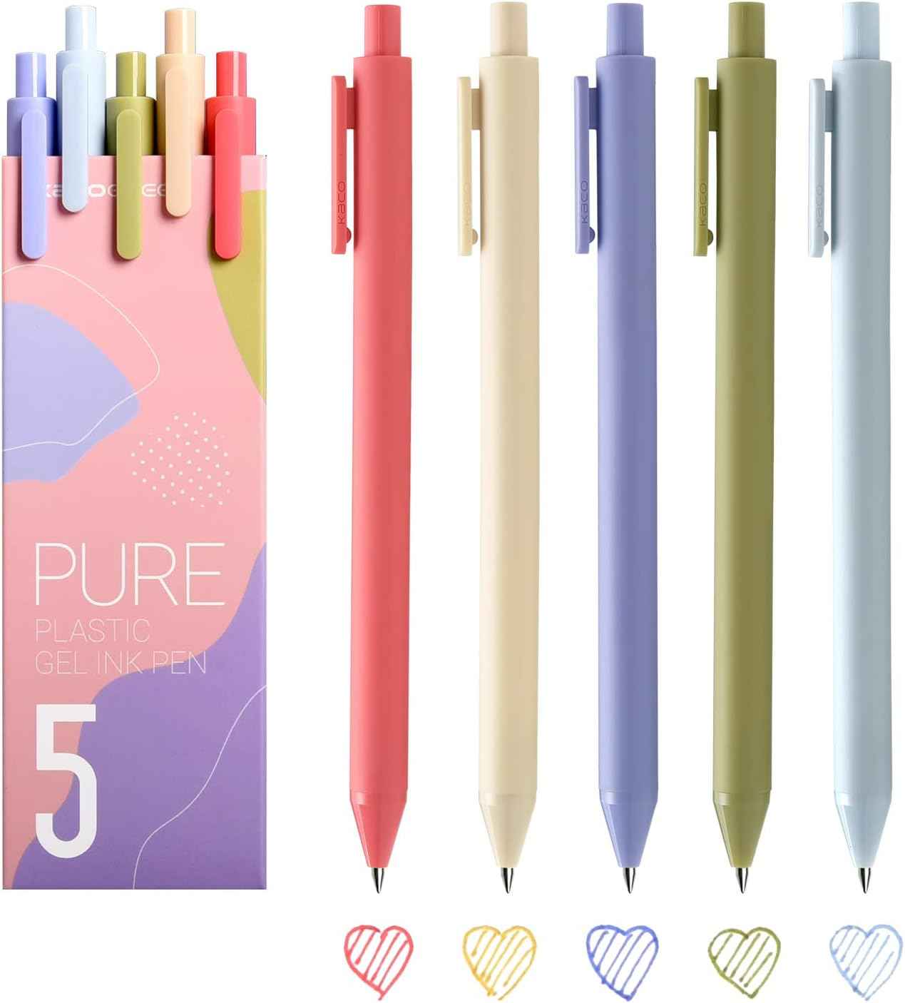 Kaco 5 Morandi Colored Ink Retractable Gel Pens 0.5mm Fine Point - TTpen