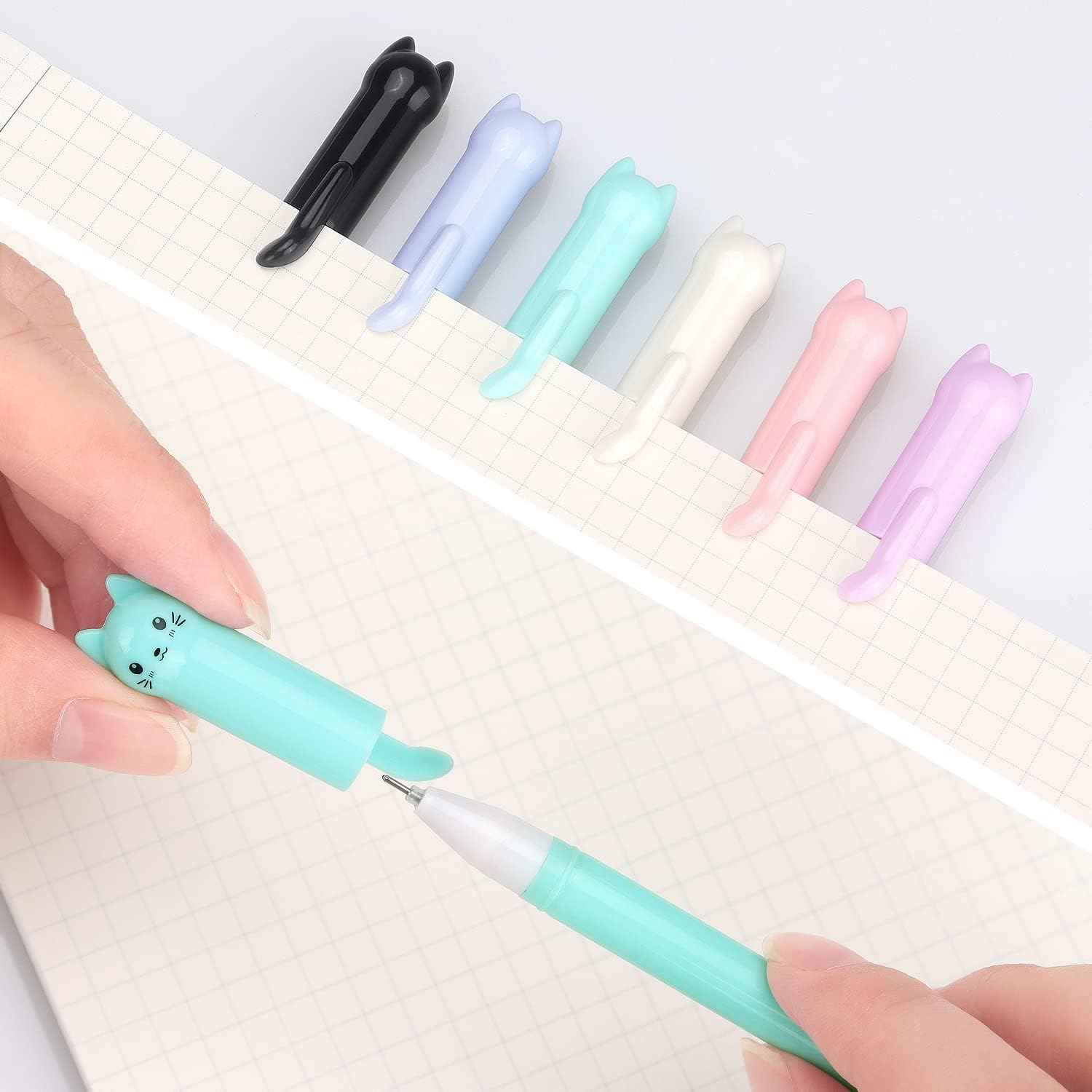 6 Pack Colorful Cat Kawaii Gel Pens 0.5mm Black Ink - TTpen