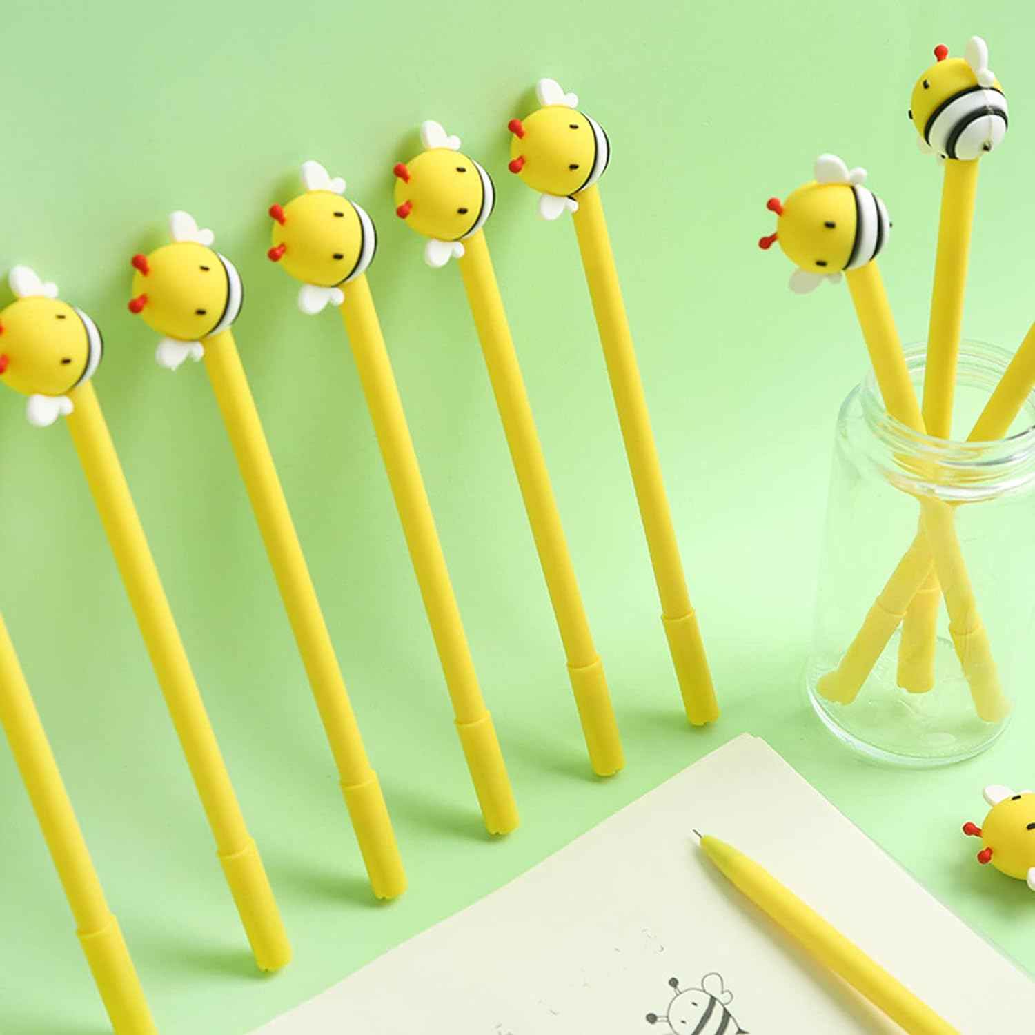 8PCS Funny Yellow Bees Pens Gel Pens 0.5mm Black Ink For Kids School - TTpen