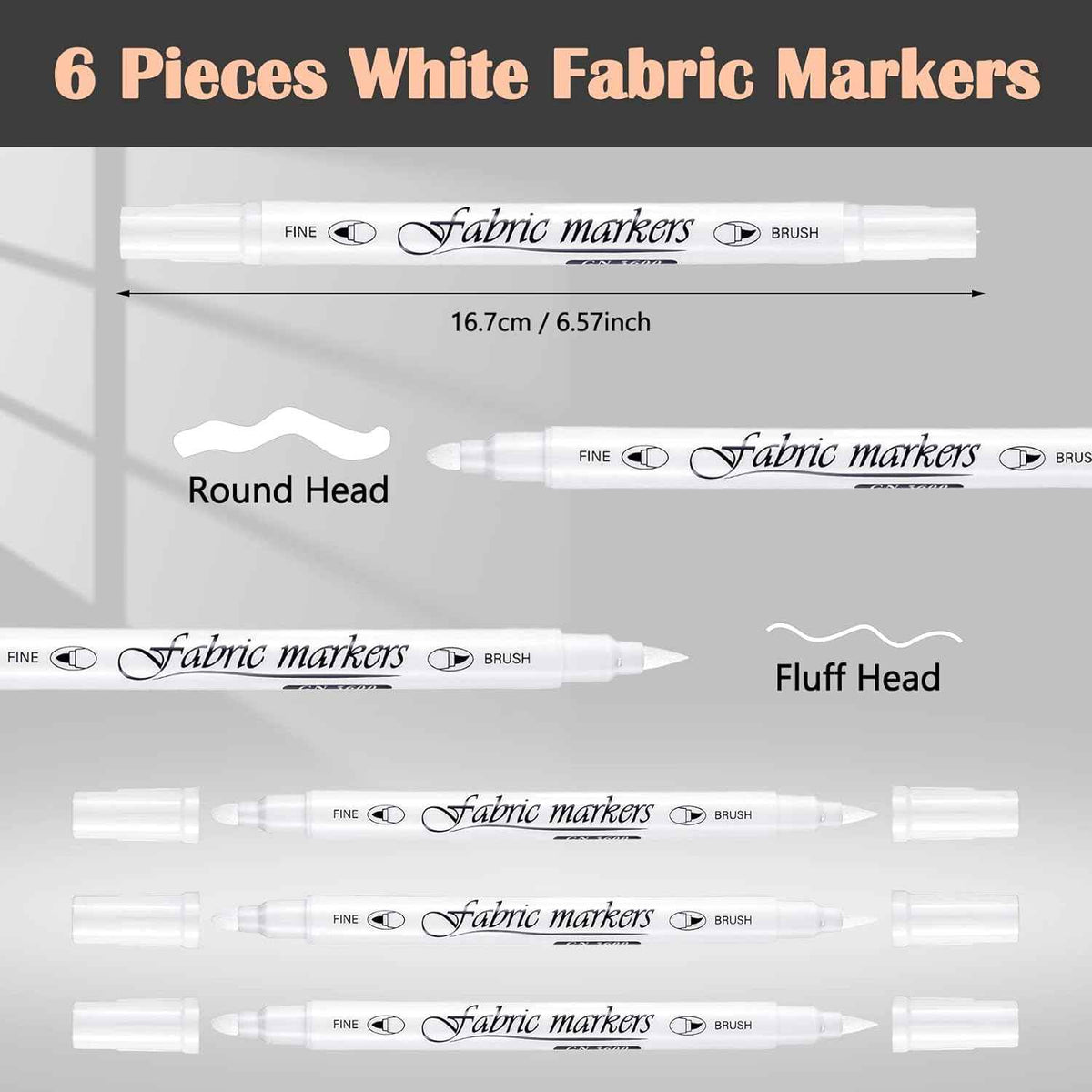 Guangna 6Pcs Fabric Markers Double Ended White Black Color - TTpen
