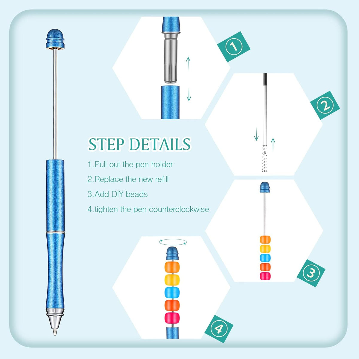 10pcs Metal Beadable Ballpoint Pens Assorted Colors with Refills