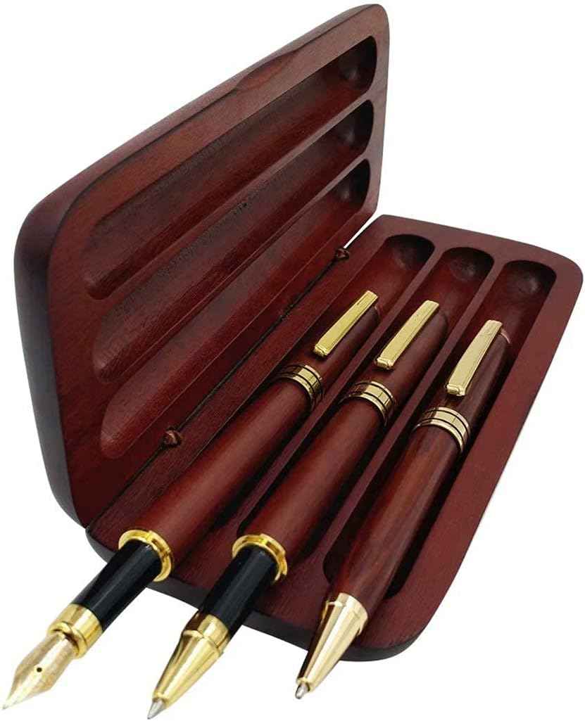 3Pcs Wooden Fountain Ballpoint Gel Pens Set with Gift Case - TTpen