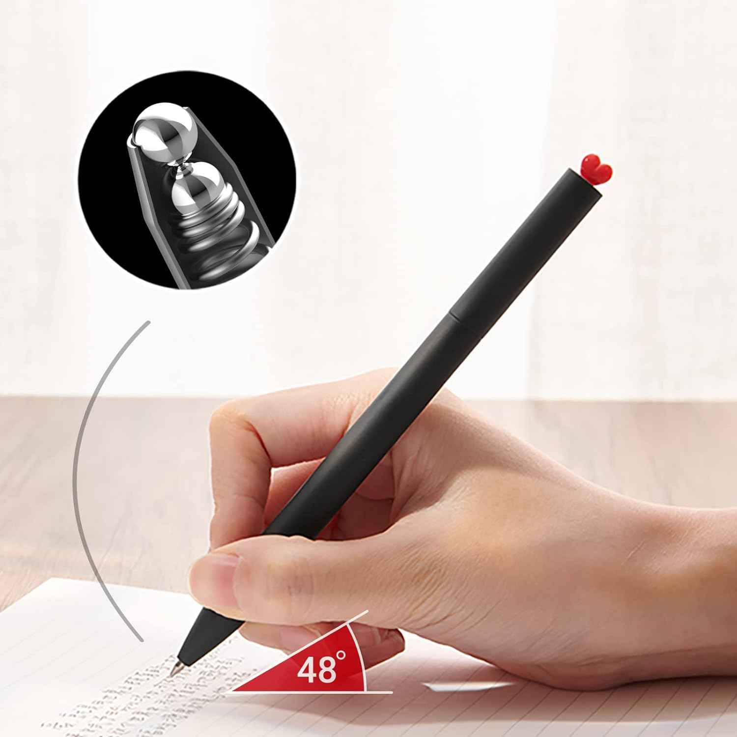 Kaco FIRST Gel Ink Pens Cute Heart with Extra 4 Black Refills (2 Black) - TTpen