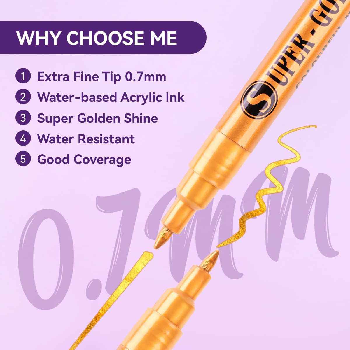 12 Color Super Golden Metallic Paint Marker Pens,Ultra Fine Point 0.7mm - TTpen