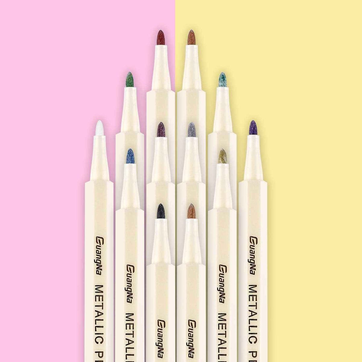 Guangna Metallic Marker Pens,12 Assorted Colors Fine Tip - TTpen