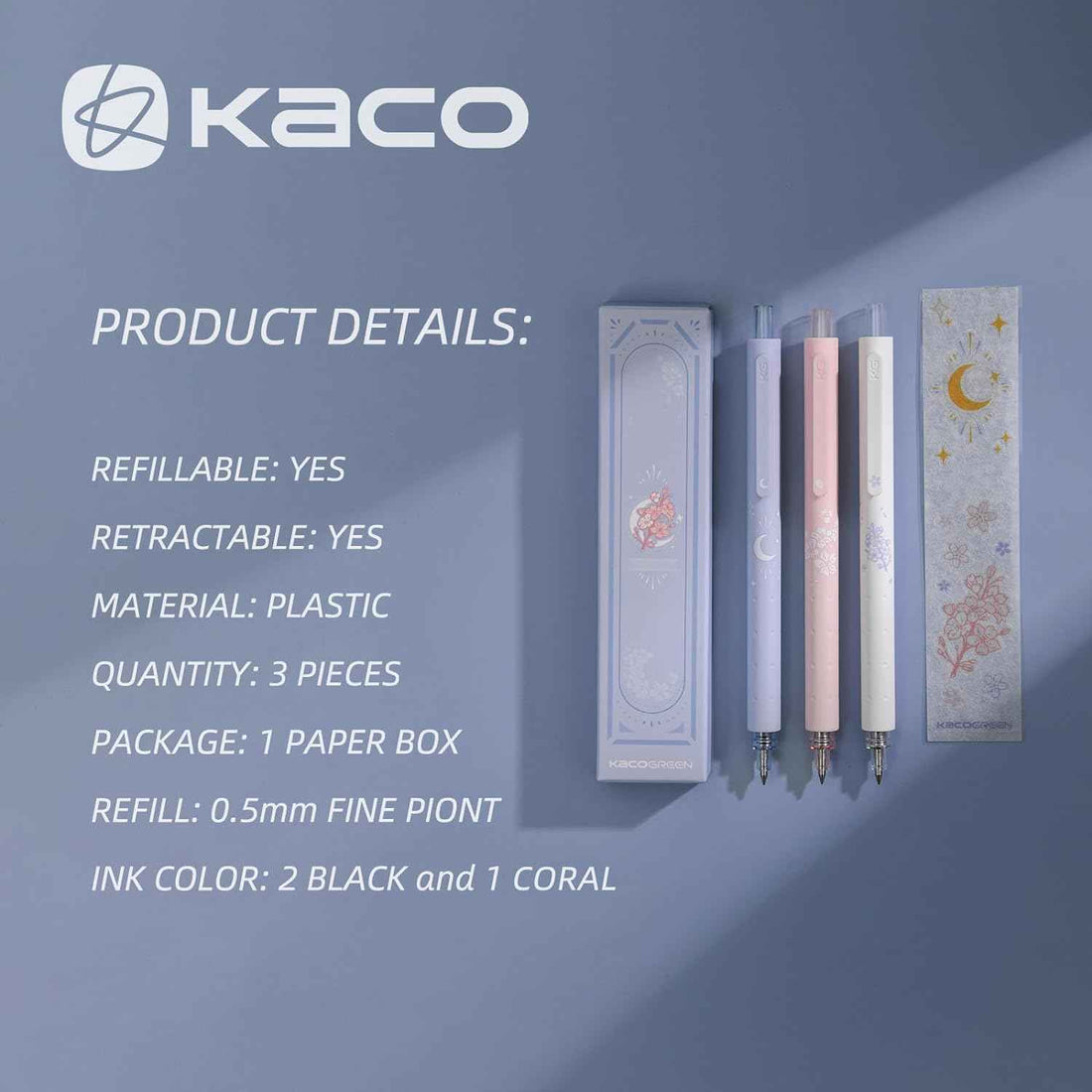 Kaco Rocket Retractable Gel Pens 0.5mm Fine Point 3 Pack - TTpen