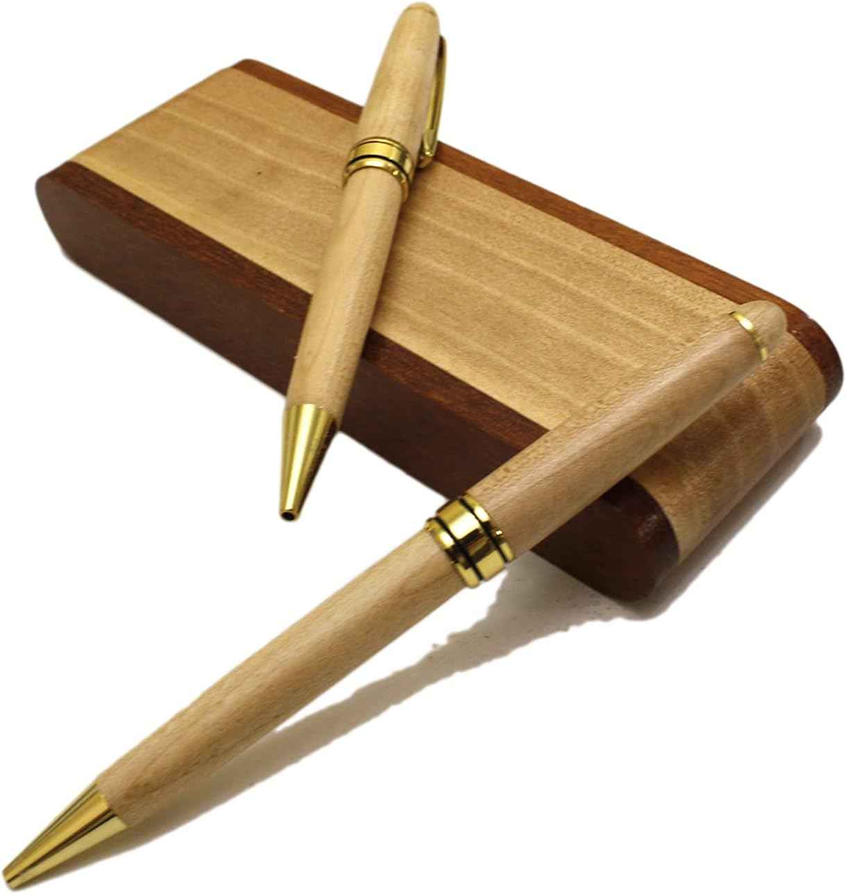 2pcs Wooden Gift Ballpoint Pen with Wood Display Case and 4 Pen Refills - TTpen
