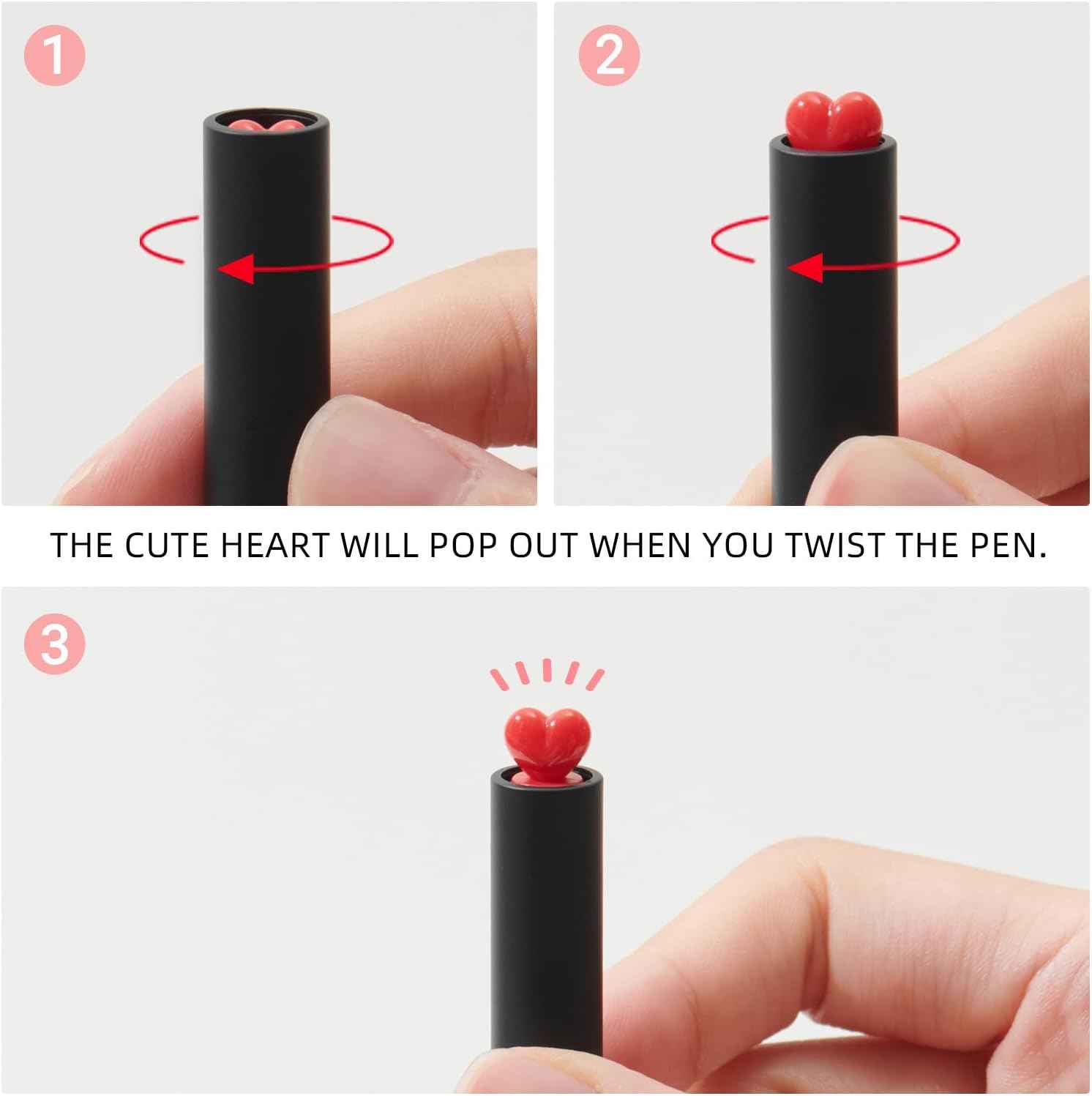 Kaco FIRST Gel Ink Pens Cute Heart with Extra 4 Black Refills (2 Black) - TTpen