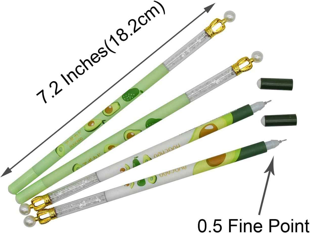 12PCS Juicy Avocado Shiny Crown Gel Pens 0.5mm Black Ink For Kids School - TTpen