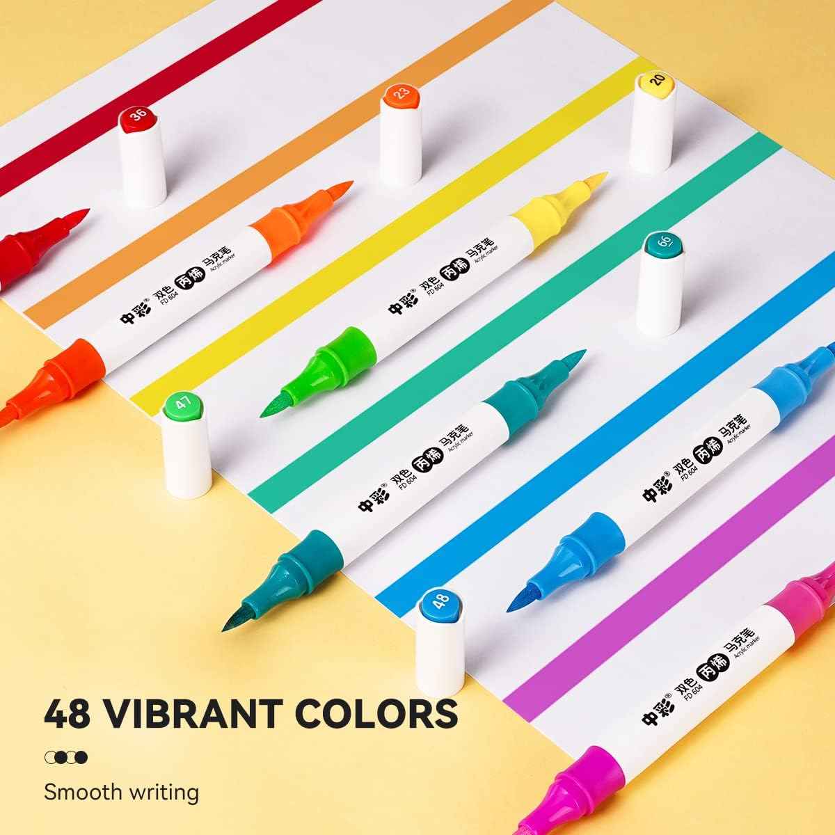 24 Colors Acrylic Paint Markers,12PCS Dual Colors Brush Paint Pens - TTpen