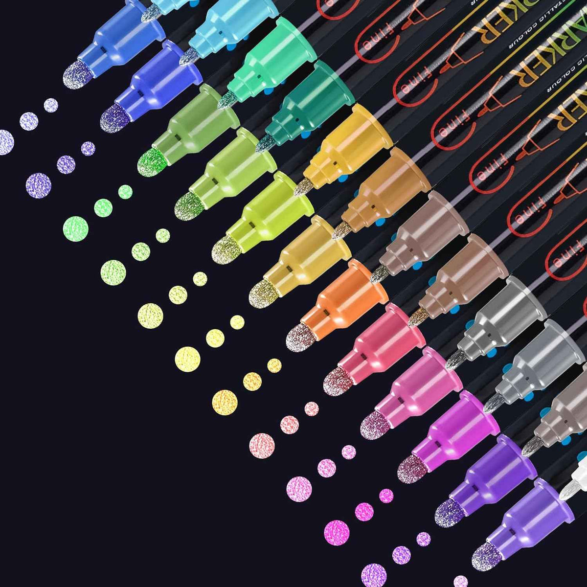 Guangna 12 Colors Metallic Paint Twin Marker Pens with Dot and Fine Tip - TTpen