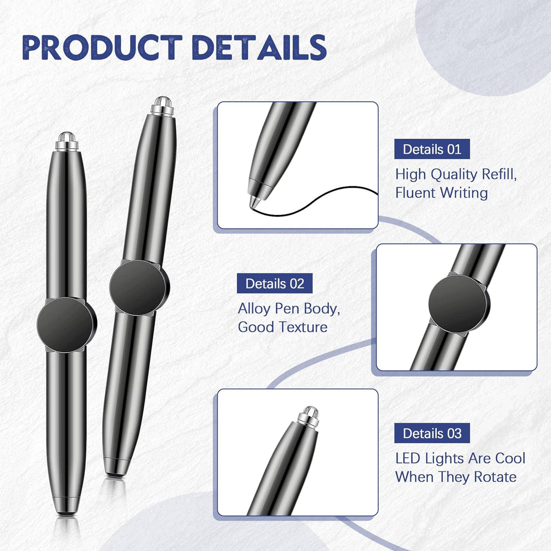 Fidget Spinner Ballpoint Pen with LED Light 4 Pack 4 Dark Grey