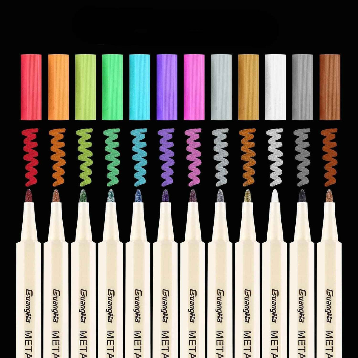 Guangna Metallic Marker Pens,12 Assorted Colors Fine Tip - TTpen
