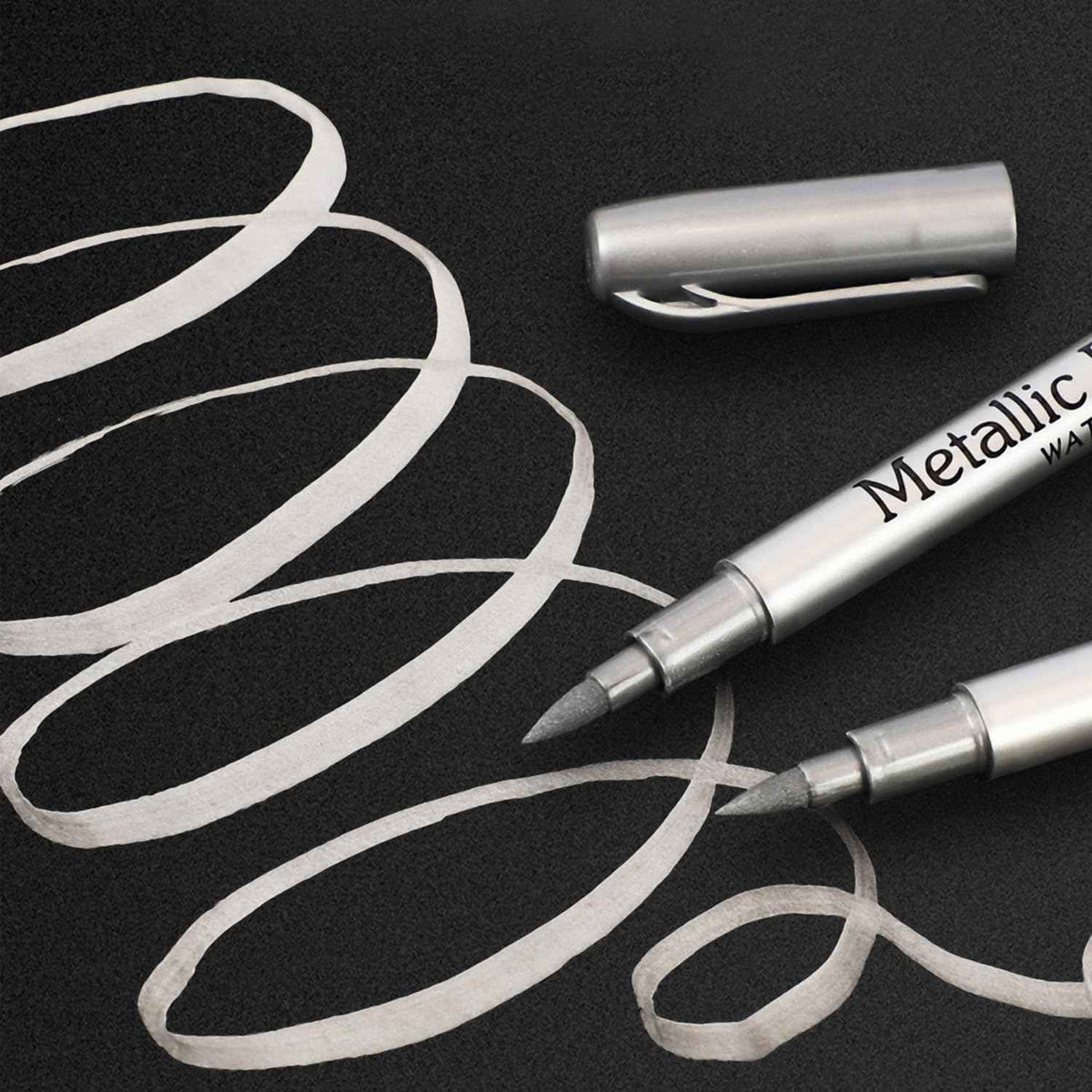12pcs Metallic Brush Craftwork Marker Pens Silver - TTpen