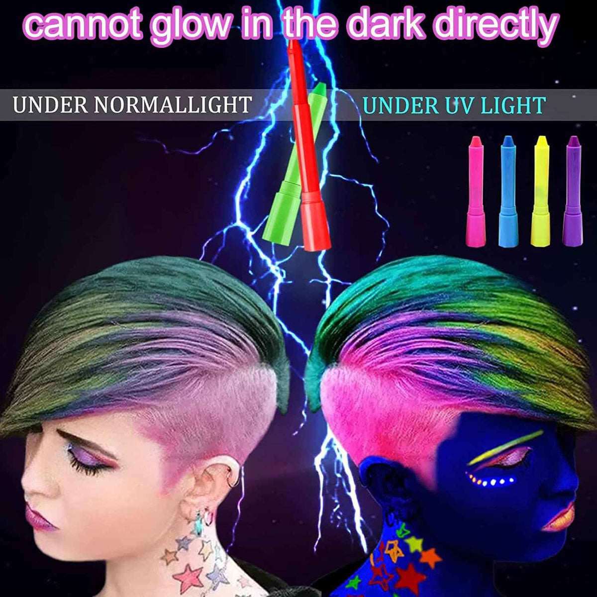 6 Color Glow in The Black Light UV Face Paint Crayon Markers for Kids - TTpen