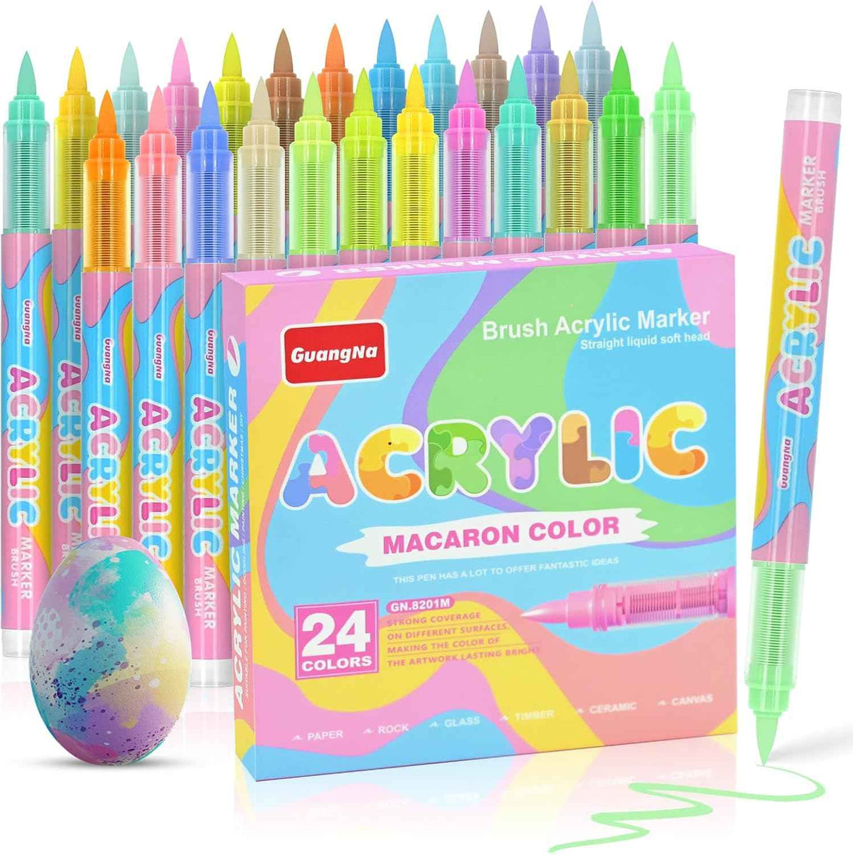 Guangna Macaron Art Markers,24 Color Soft Brush Tip Acrylic Paint Pens