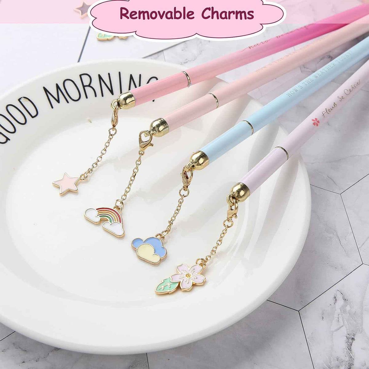 6 Pieces Metal Ballpoint Pens with Cute Pendant Black Ink - TTpen