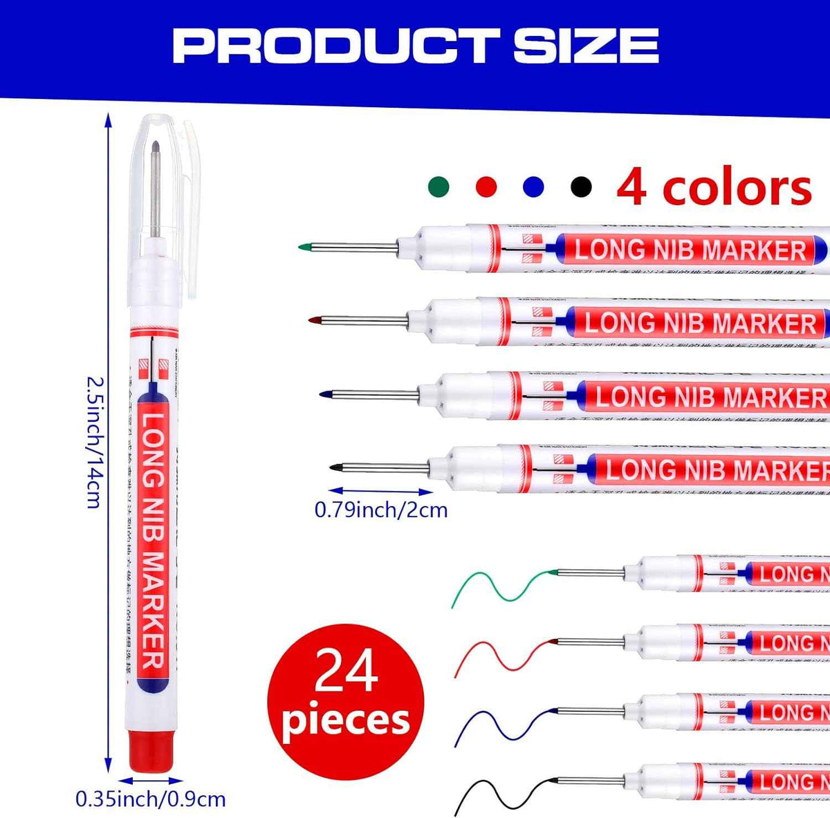 24Pcs Deep Hole Marker Pens 20mm Deep Drill Hole Long Nib Marker - TTpen