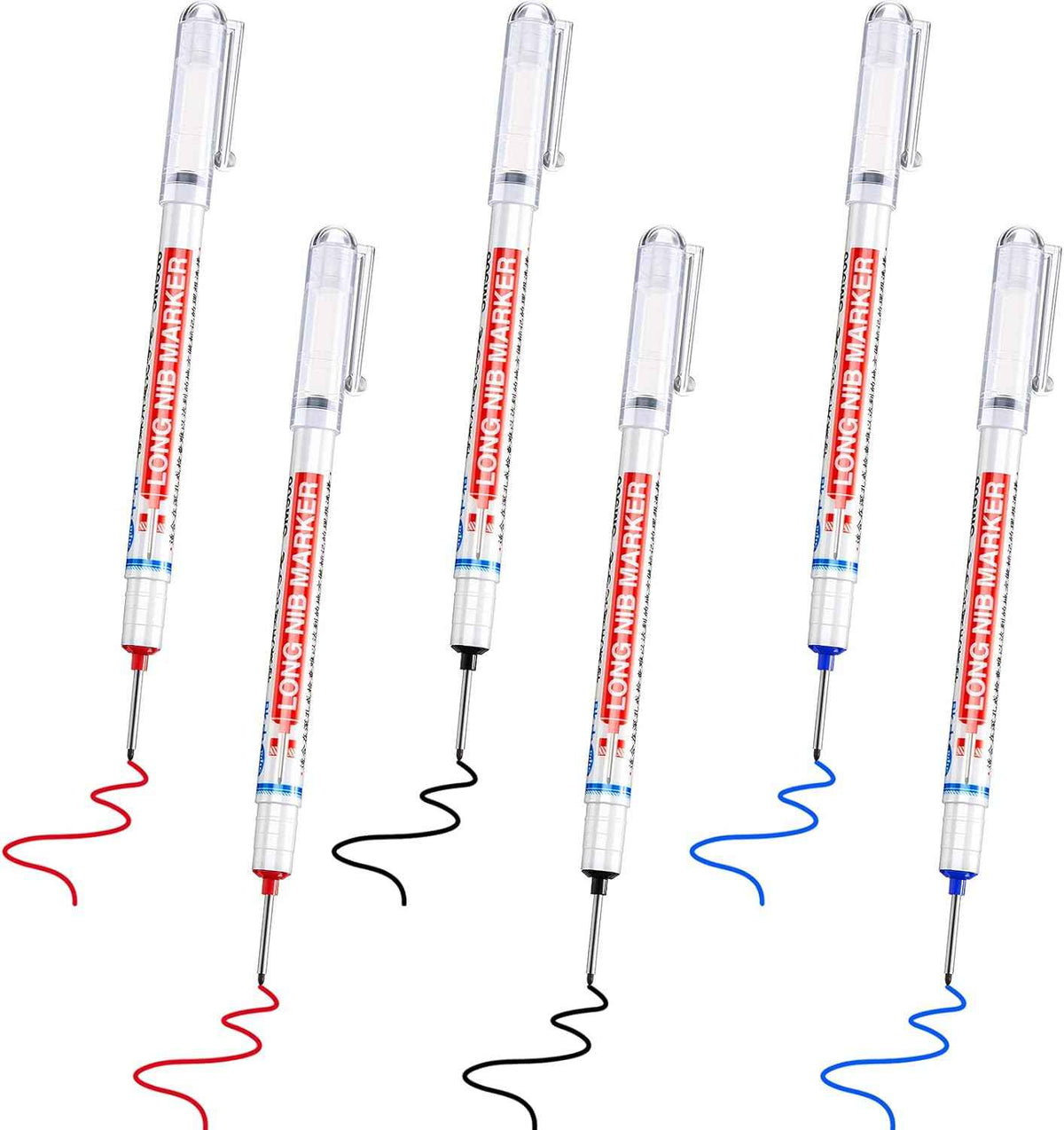 6PCS Deep Drill Hole Long Nib Waterproof Marker Pens Red Black Blue - TTpen