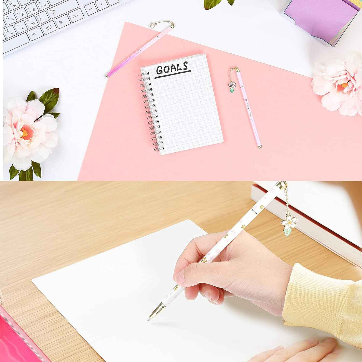 6 Pieces Metal Ballpoint Pens with Cute Pendant Black Ink - TTpen