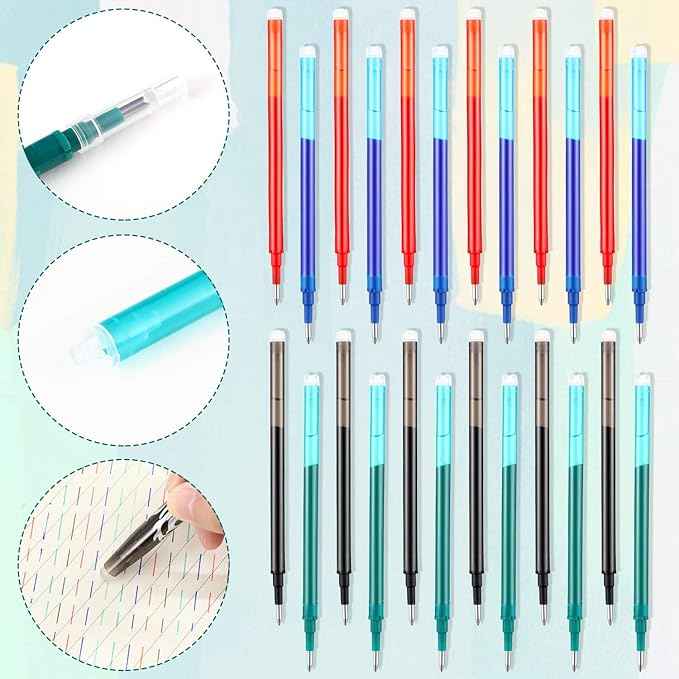 24pcs Erasable Gel Ink Pen Refills Fine Point 0.5 mm (Black,Red,Green,Blue) - TTpen