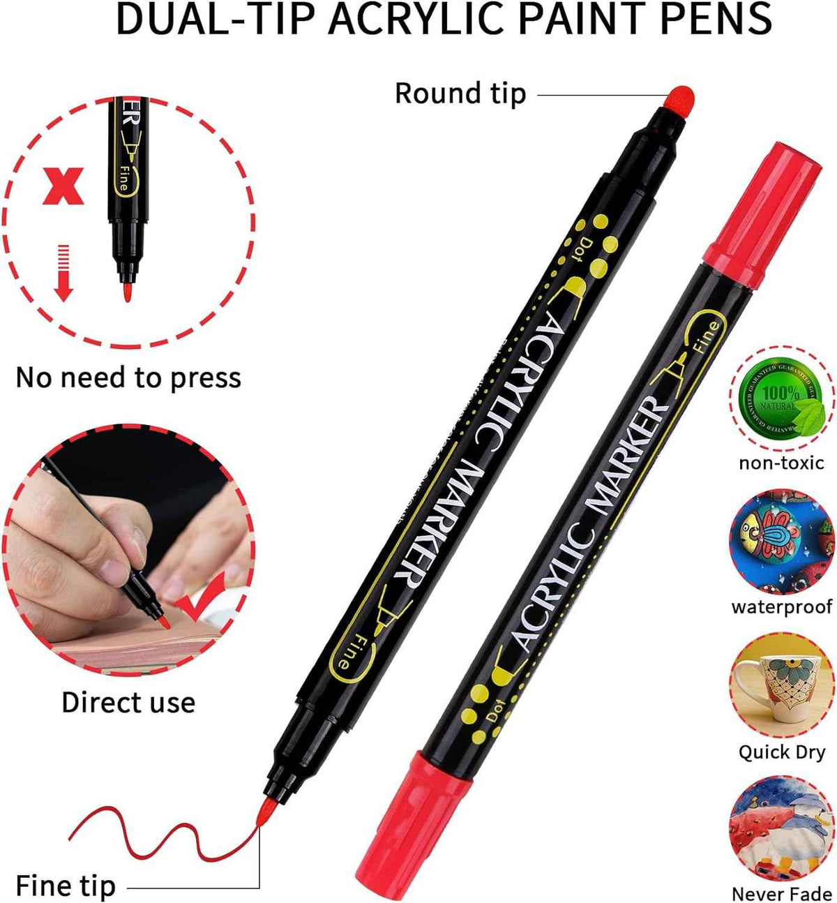 Guangna 36 Colors Acrylic Paint Markers Dual Tip(1-5mm) - TTpen
