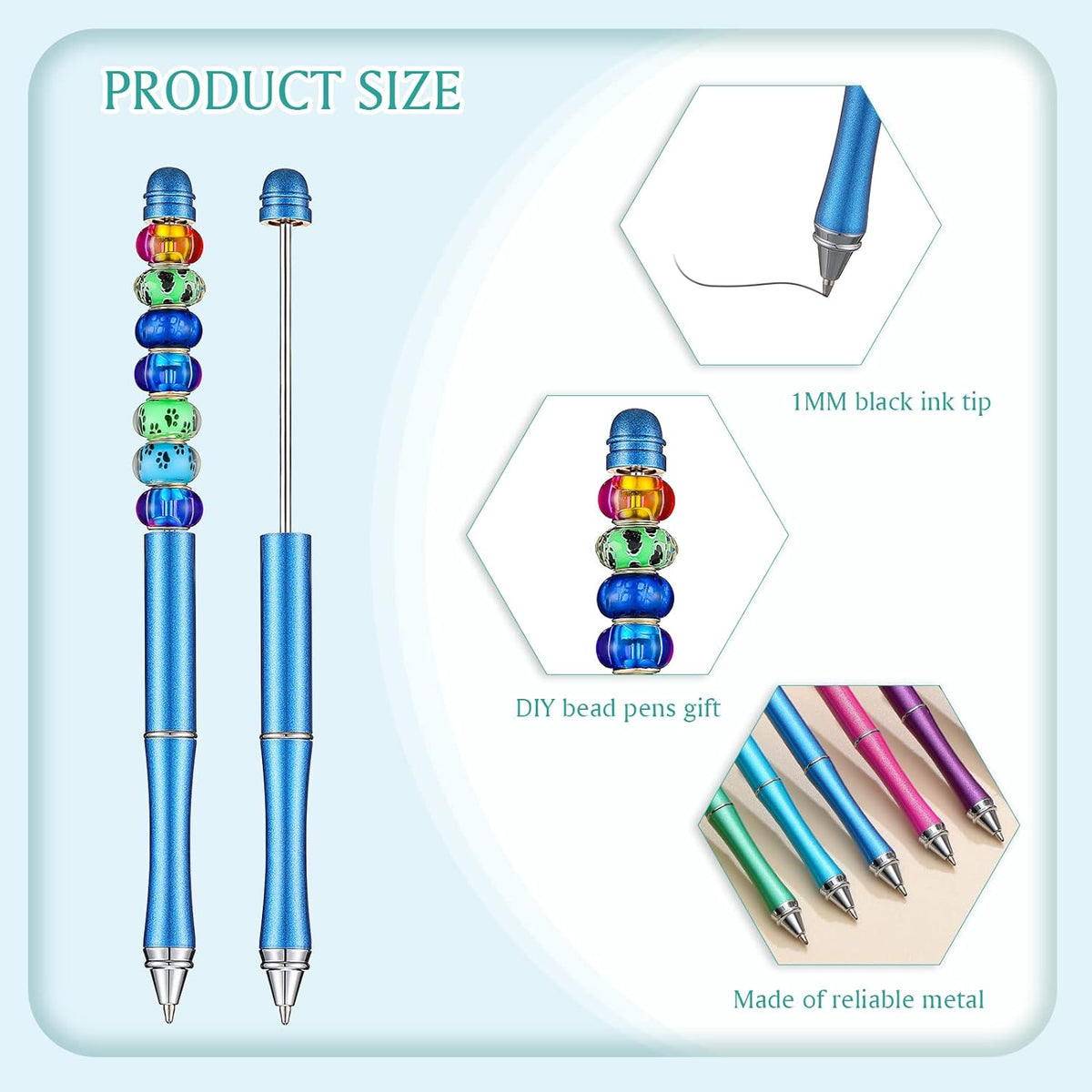 10pcs Metal Beadable Ballpoint Pens Assorted Colors with Refills