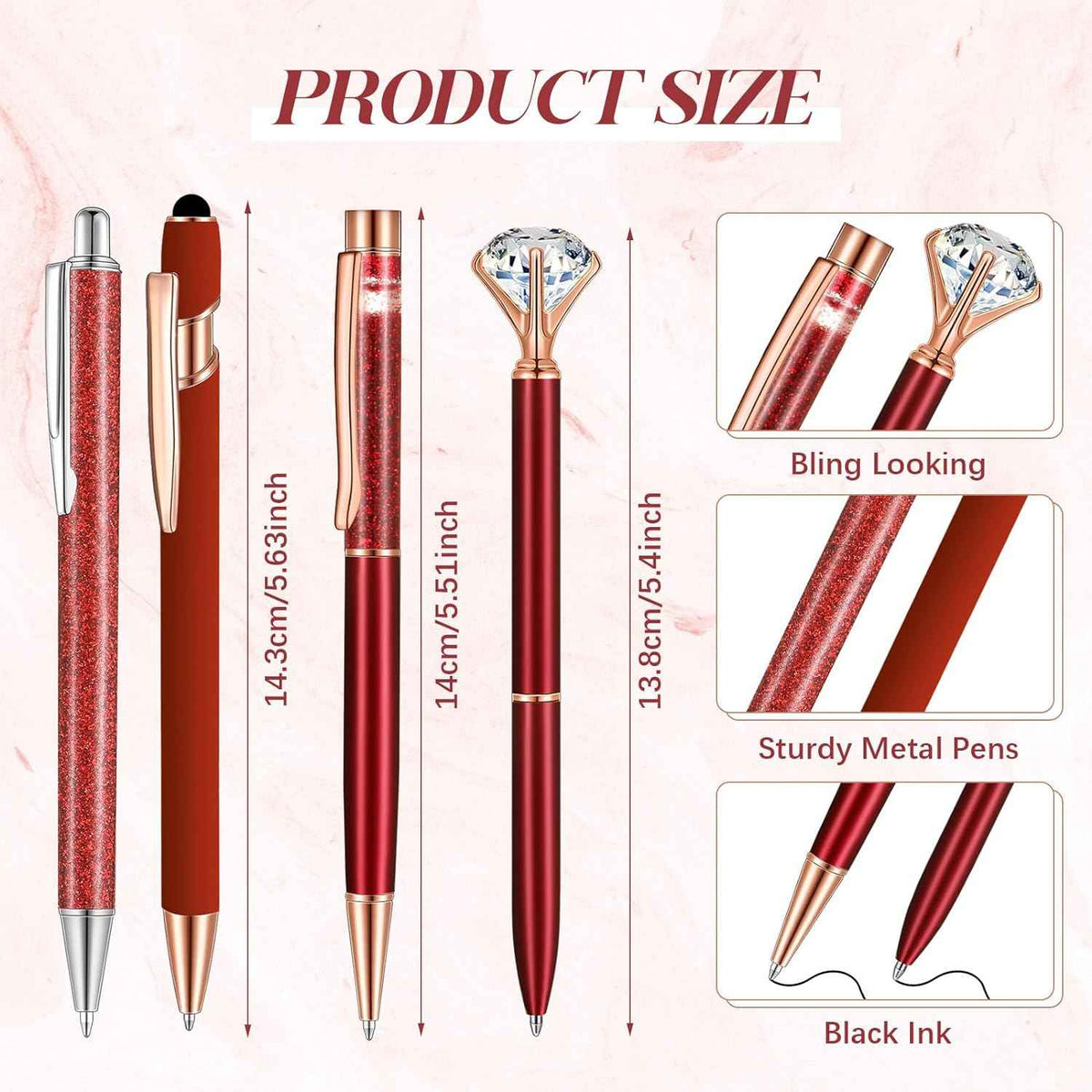 8Pcs Crystal Glitter Ballpoint Pens with Pen Holder for Desk Organizer - TTpen