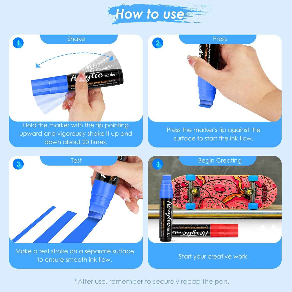 10 Colors Acrylic Paint Markers 15MM Jumbo Felt Tip