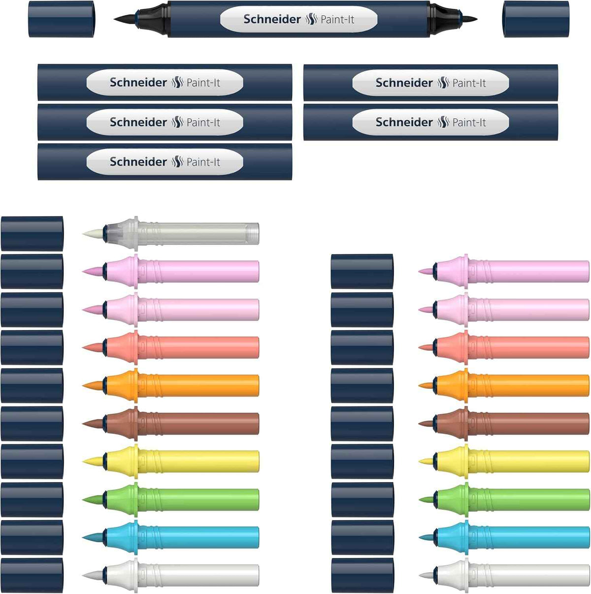 Schneider Twin Marker Paint-It 040 Brush & Round Tip 10 Colors(27 Pieces)