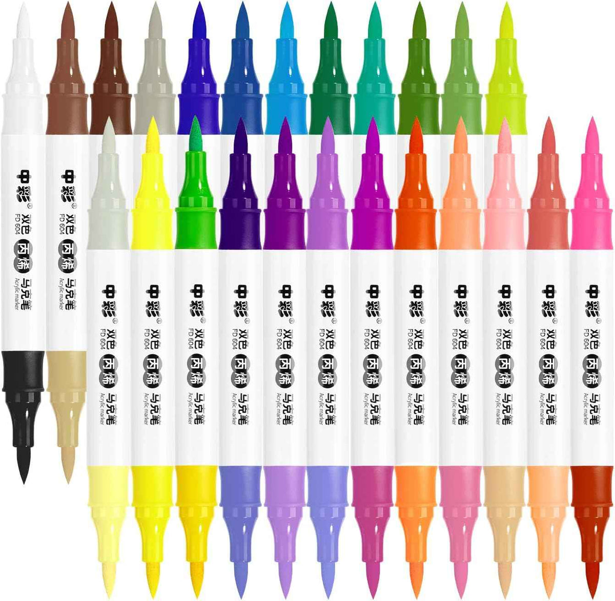 48 Colors Acrylic Paint Markers,24PCS Dual Colors Brush Paint Pens - TTpen