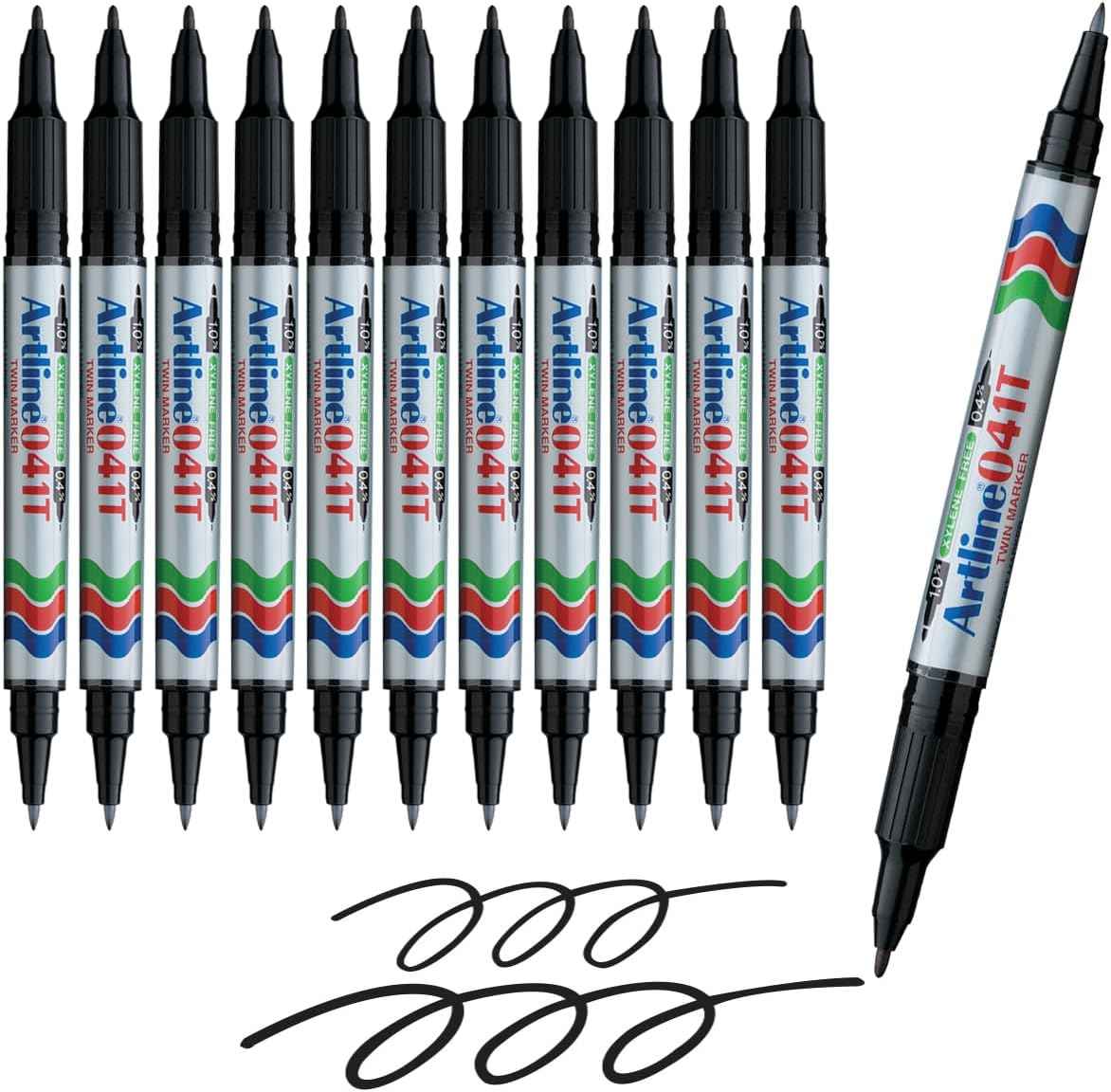 Artline 041T Twin-Nib Permanent Markers 0.4mm-1.0mm 12 Pack