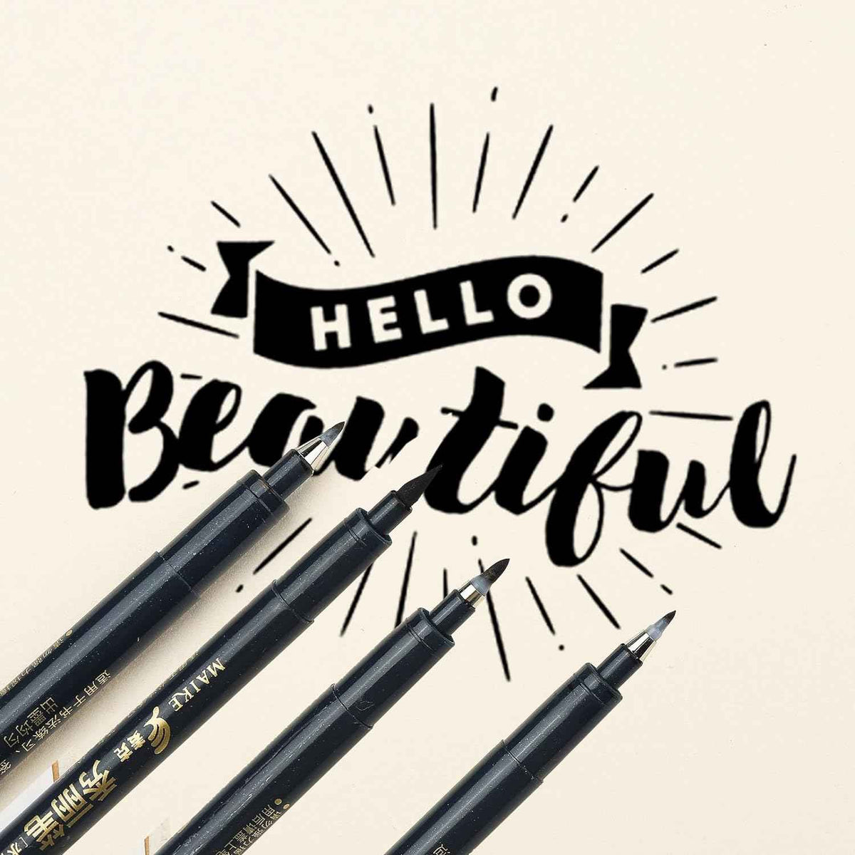 MAIKE 4 Size Calligraphy Brush Pens Water Based Black Ink Marker Set - TTpen