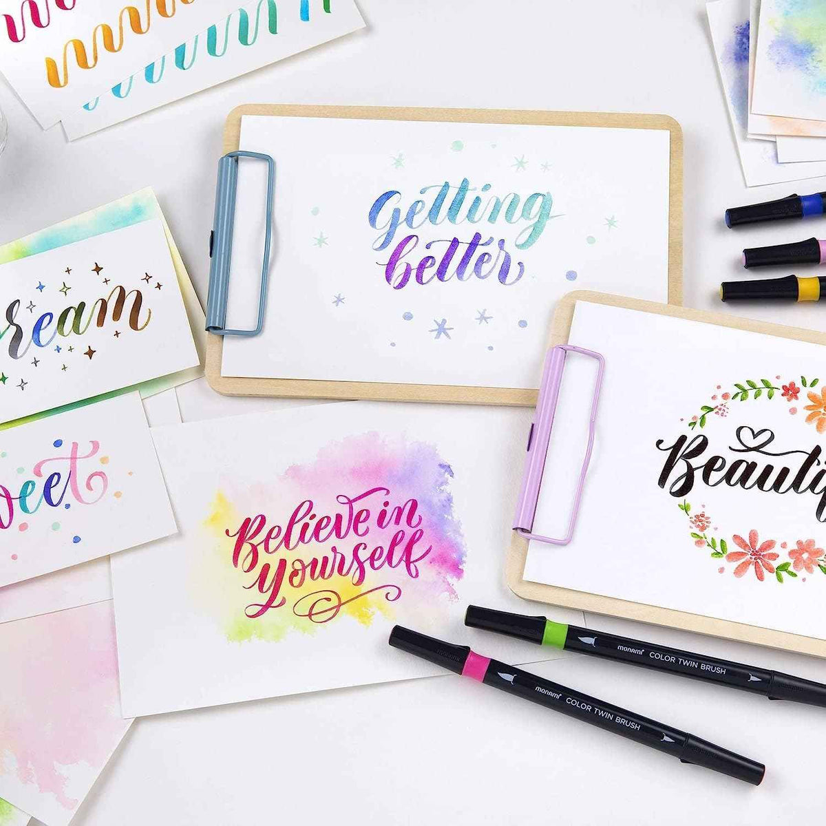 MONAMI Color Twin Brush Marker Pens,Pastel Color  6-Pack
