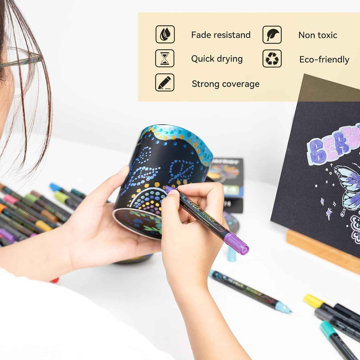 Guangna 12 Colors Metallic Paint Twin Marker Pens with Dot and Fine Tip - TTpen