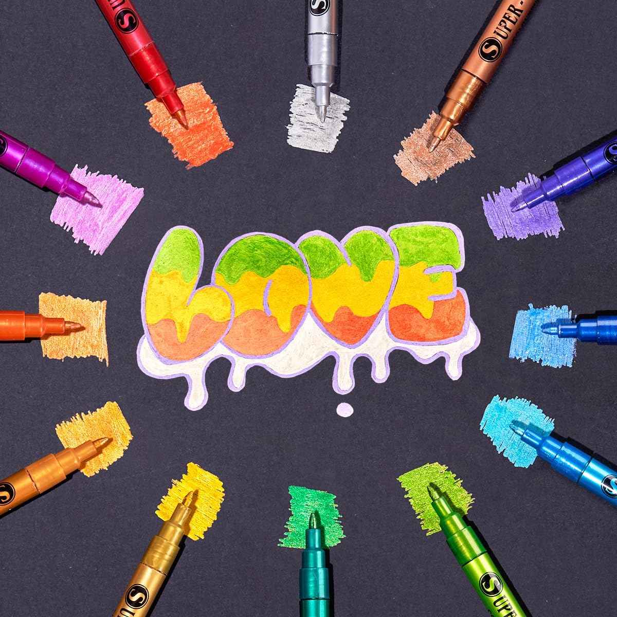 12 Color Super Golden Metallic Paint Marker Pens,Ultra Fine Point 0.7mm - TTpen