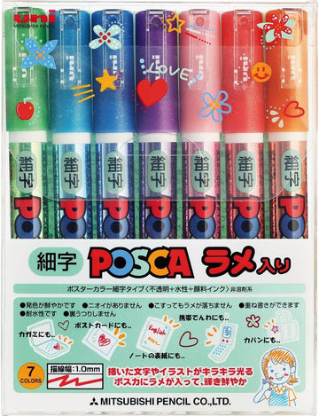 Uni Posca PC-3ML Glitter Markers 7-Pack