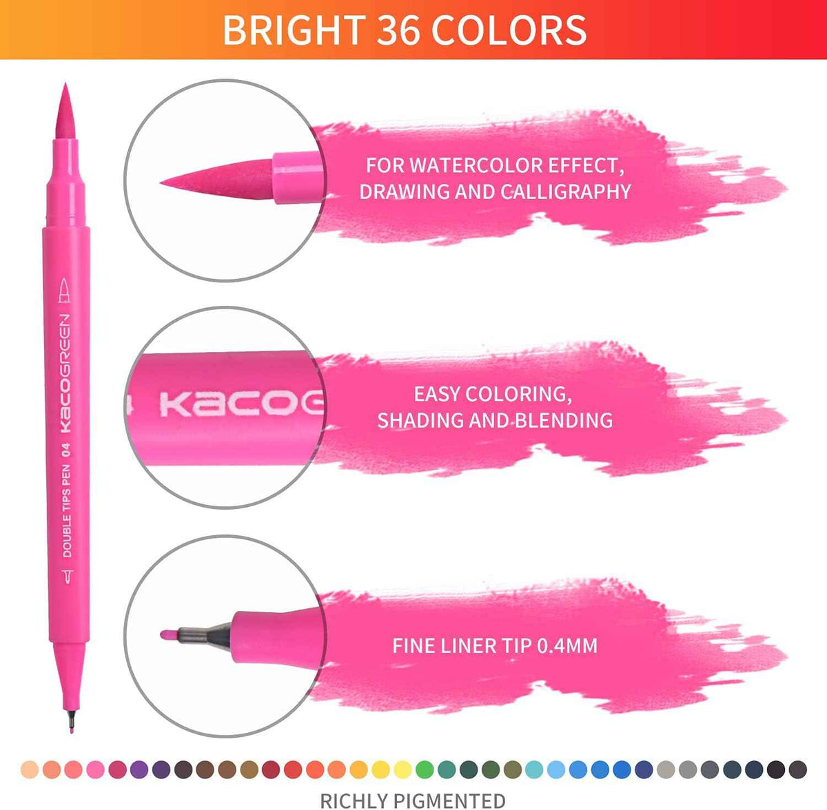 Kaco 36 Artist Coloring Art Markers Dual Tip Pens - TTpen