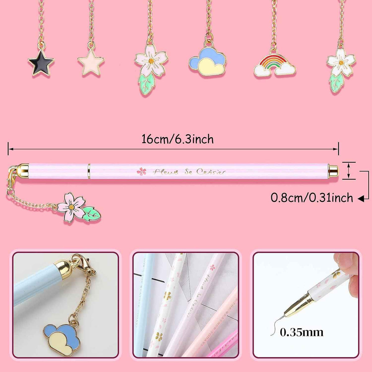 6 Pieces Metal Ballpoint Pens with Cute Pendant Black Ink - TTpen