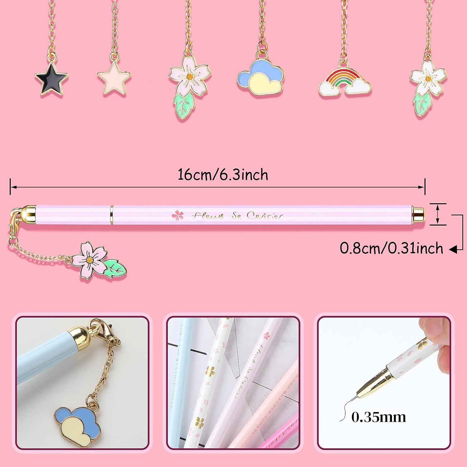 6 Pieces Metal Ballpoint Pens with Cute Pendant Black Ink - TTpen