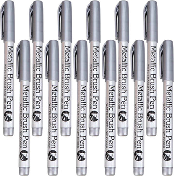 12pcs Metallic Brush Craftwork Marker Pens Silver - TTpen